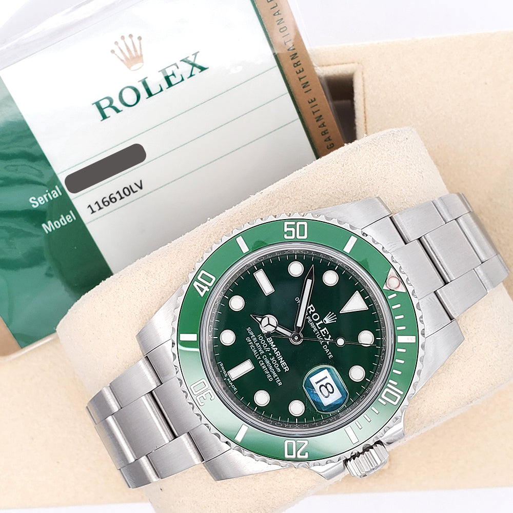 2018 Rolex Submariner "Hulk" Green 40mm Steel Watch 116610LV Box Papers