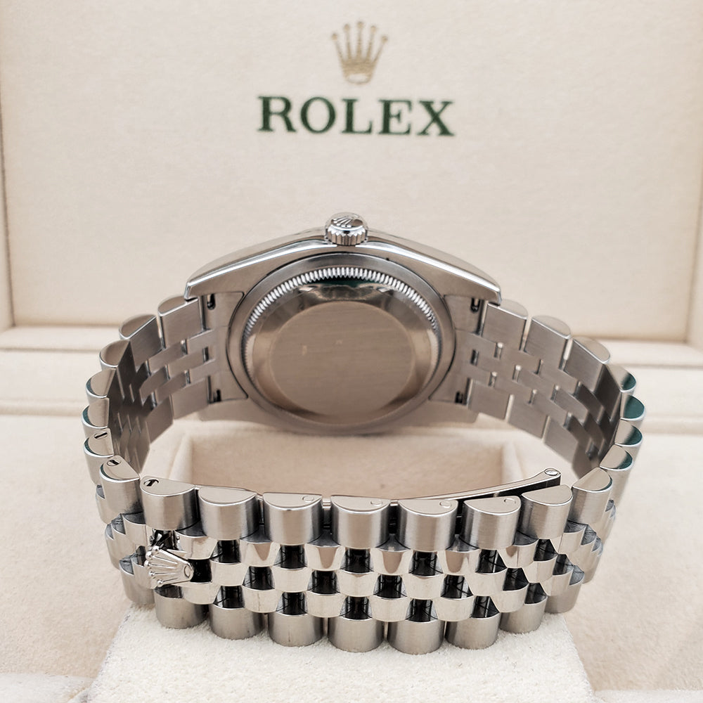 Rolex Datejust 36mm Blue Roman White Gold Fluted Bezel Steel Jubilee Watch 116234 Box Papers