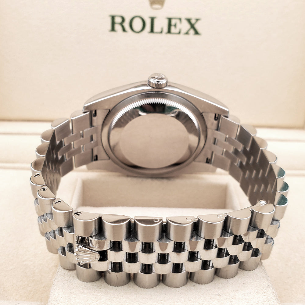 Rolex Datejust 36mm Black Index Dial White Gold Fluted Bezel Steel Jubilee Watch 116234 Box Papers