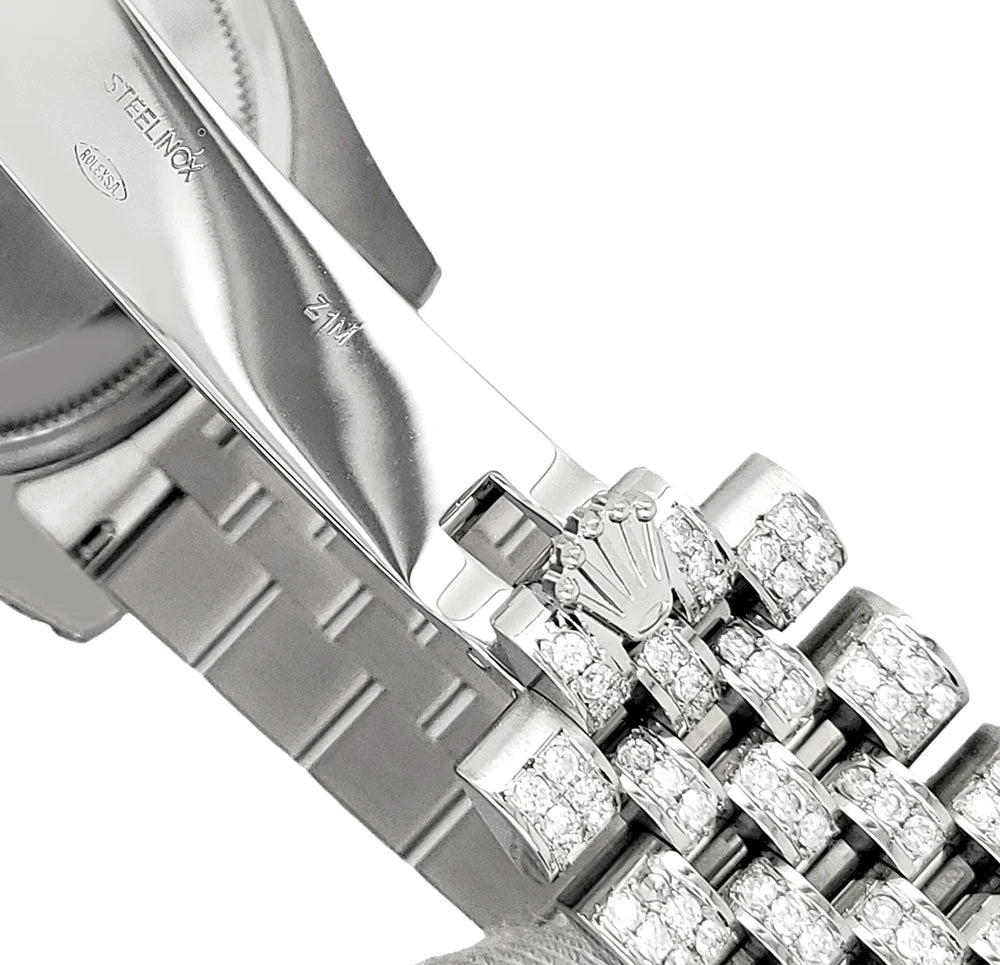 Rolex Datejust 36mm Pave 10.2ct Iced Diamond Silver Tuxedo Dial Jubilee Watch 116200 Box Papers