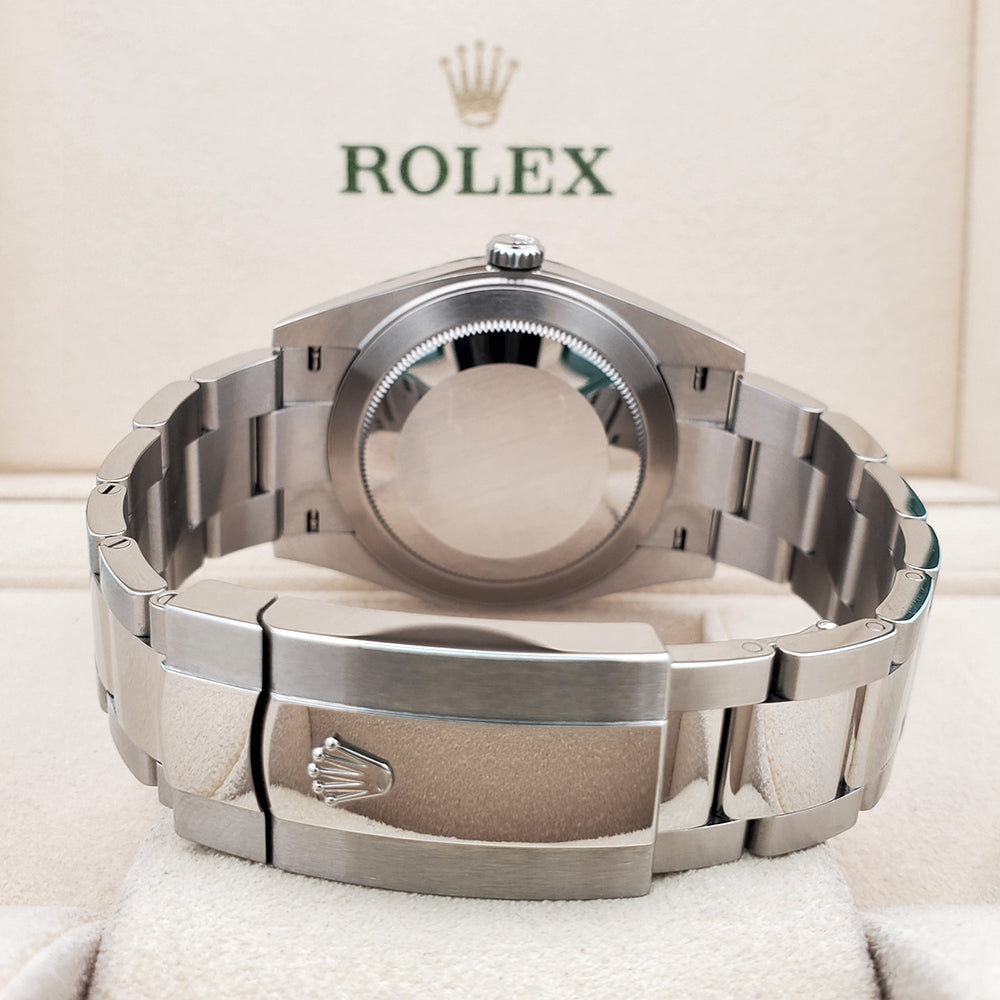 2023 Rolex Datejust 41 Silver Index White Gold Fluted Bezel Oyster Steel Watch 126334 Box Papers