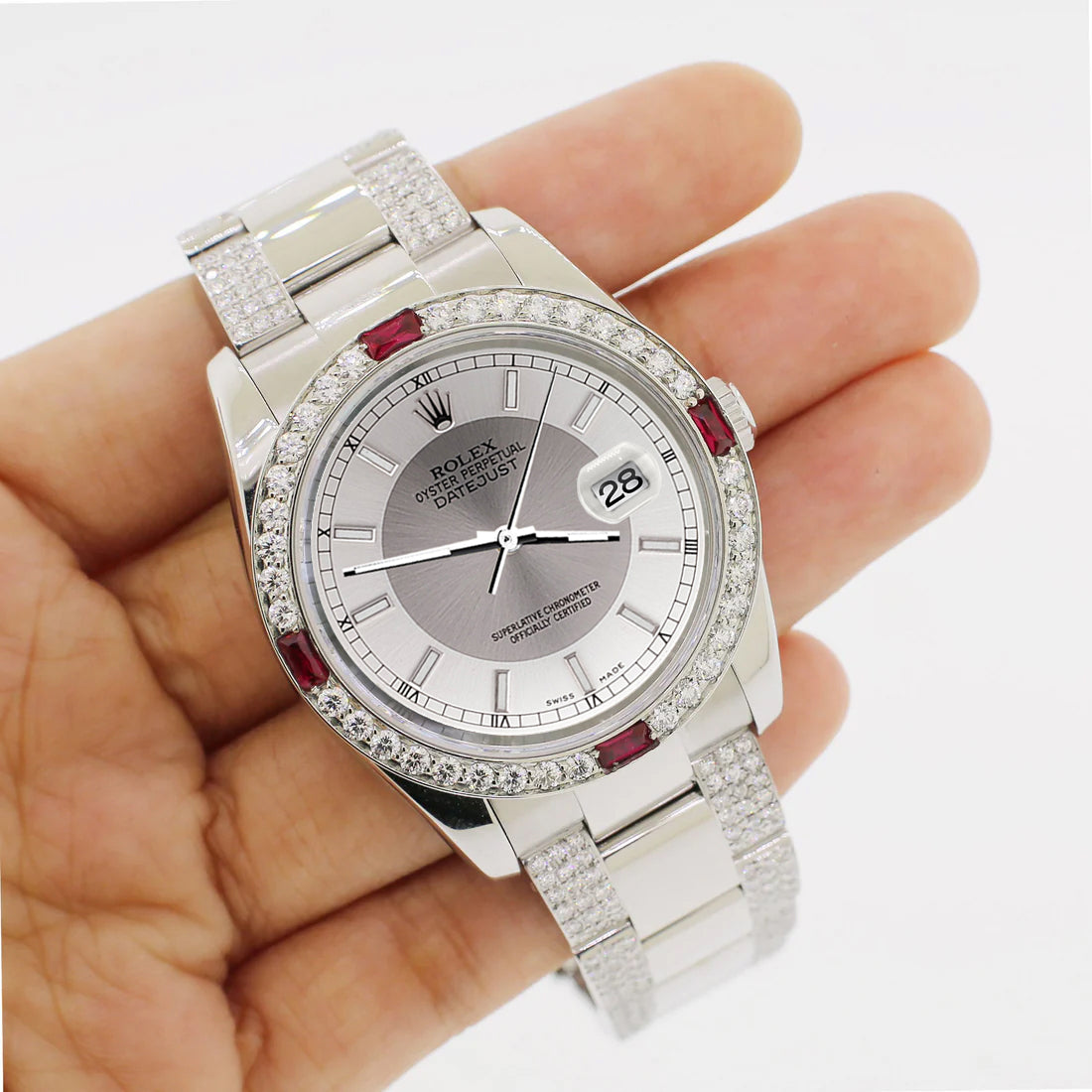 Rolex Datejust 36mm 4.5Ct Diamond Bezel/Bracelet/Silver Tuxedo Dial 116200 Steel Watch