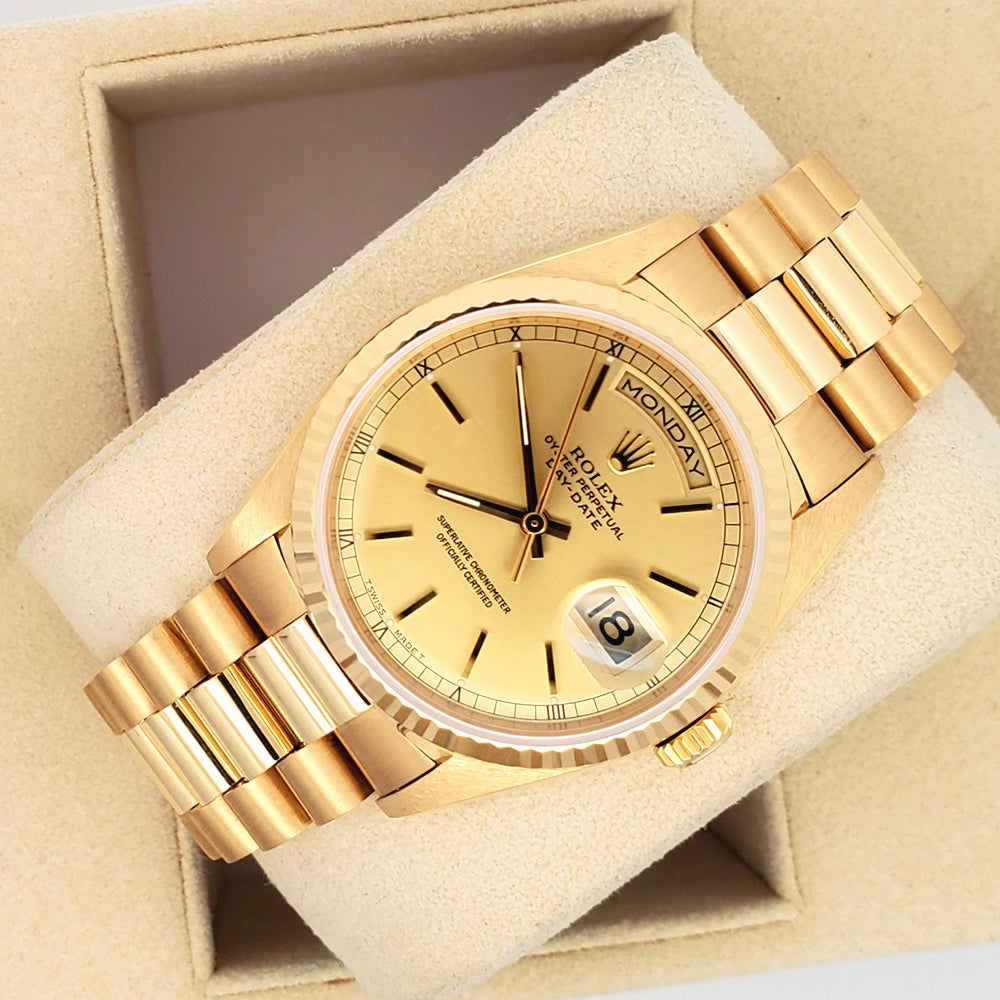 1995 Rolex President Day-Date 36mm 18238 Champagne Dial Double-Quick Gold Watch