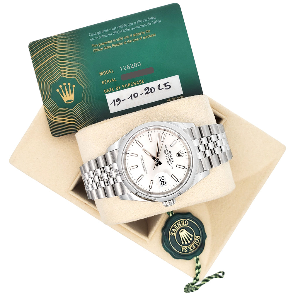 Unworn 2025 Rolex Datejust 36mm 126200 Silver Index Steel Jubilee Watch Box/Papers/Tag