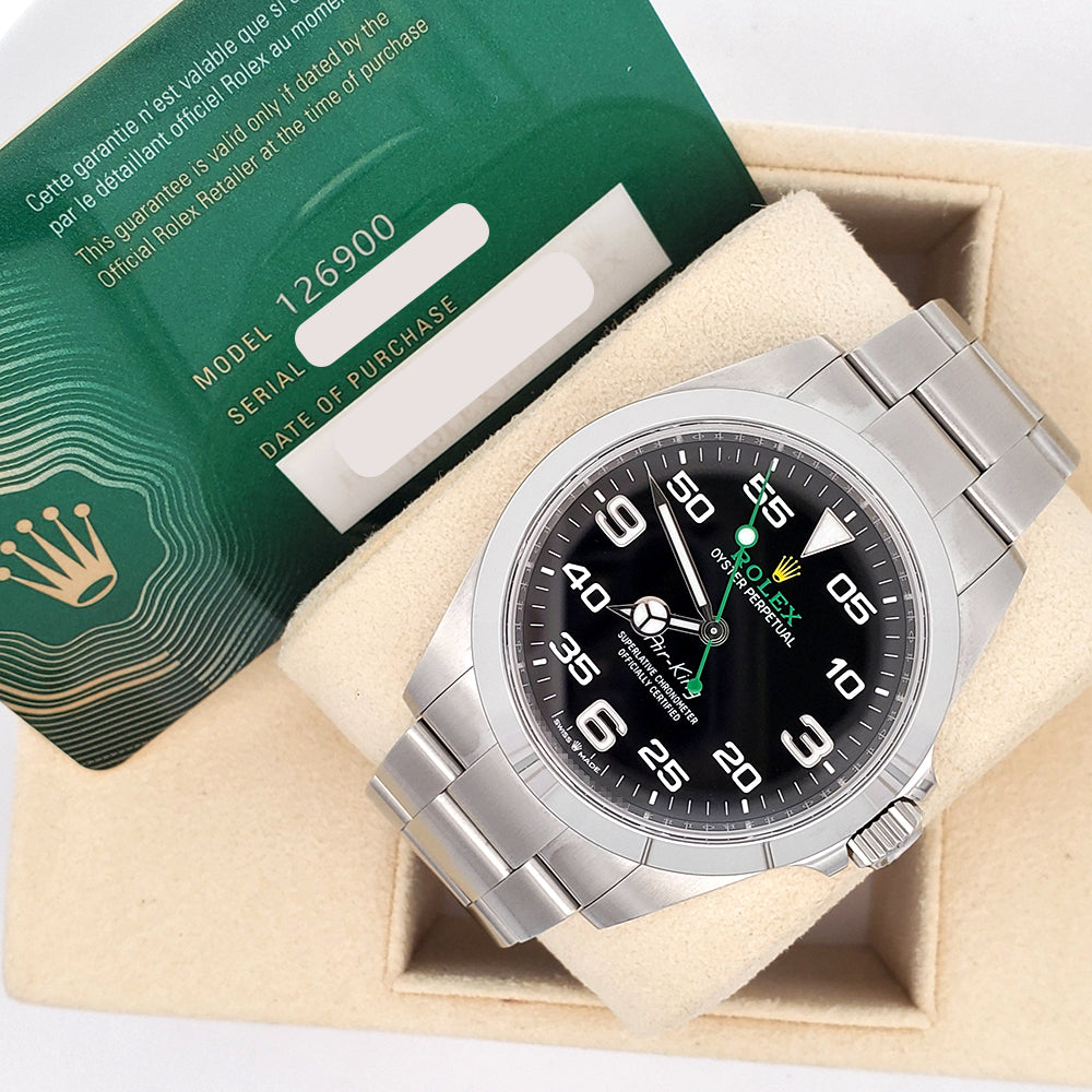 2023 Rolex Air King 126900 Black Dial Green Script Steel 40mm Watch Box Papers