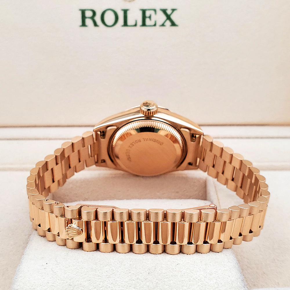 Rolex President 26mm Champagne Tapestry Dial Yellow Gold Watch 69178 Box Papers