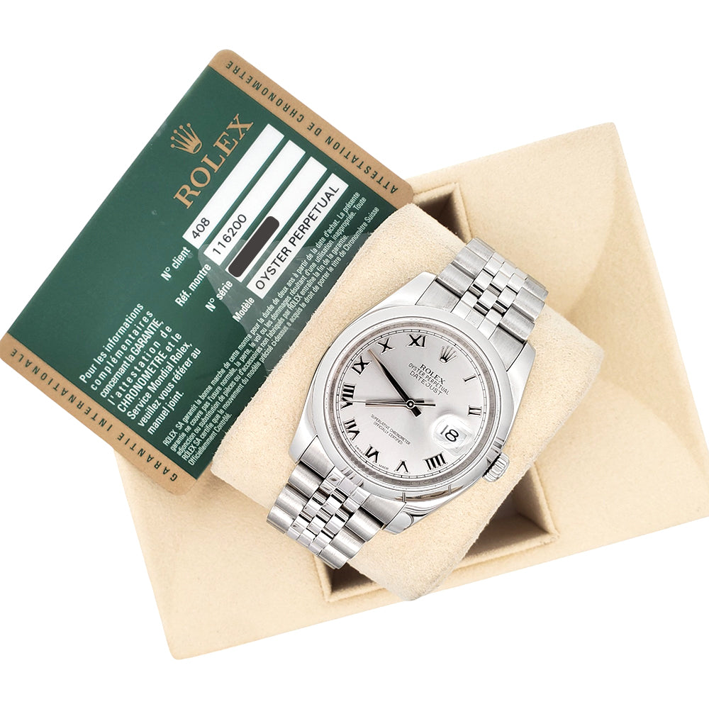 Rolex Datejust 36mm Gray Roman Dial Steel Jubilee Watch 116200 Box Papers