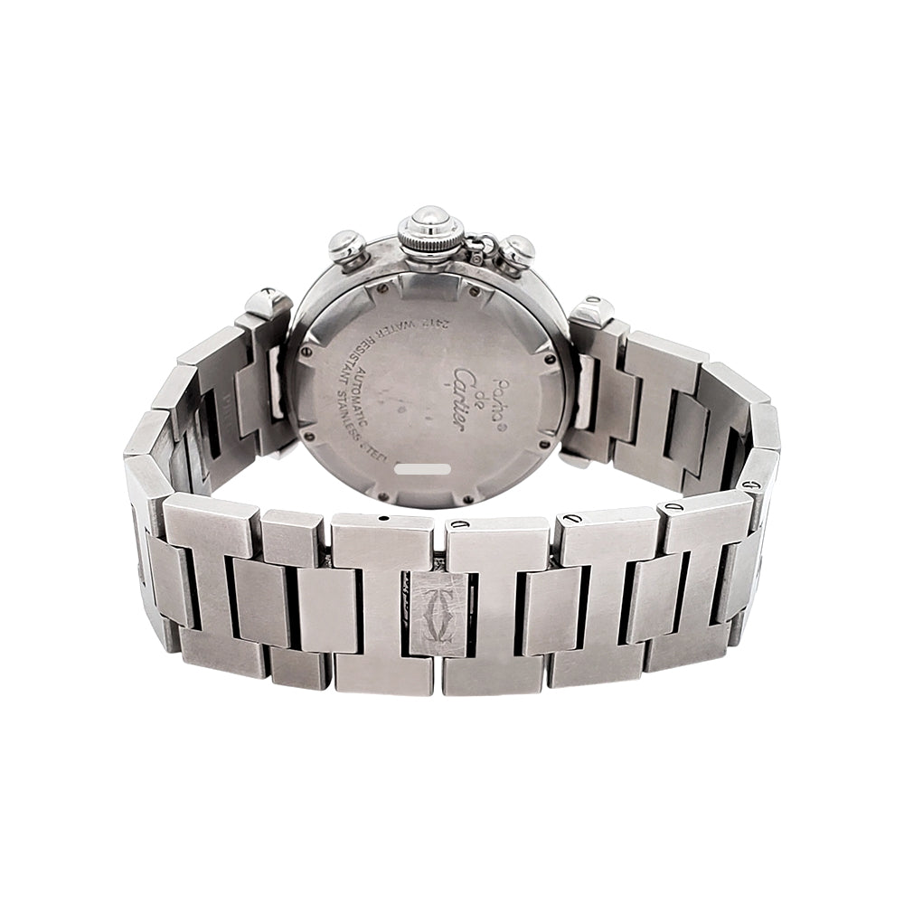 Cartier Pasha C 36mm Silver Panda Dial Chronograph Steel 2412 W31048M7 Watch Papers