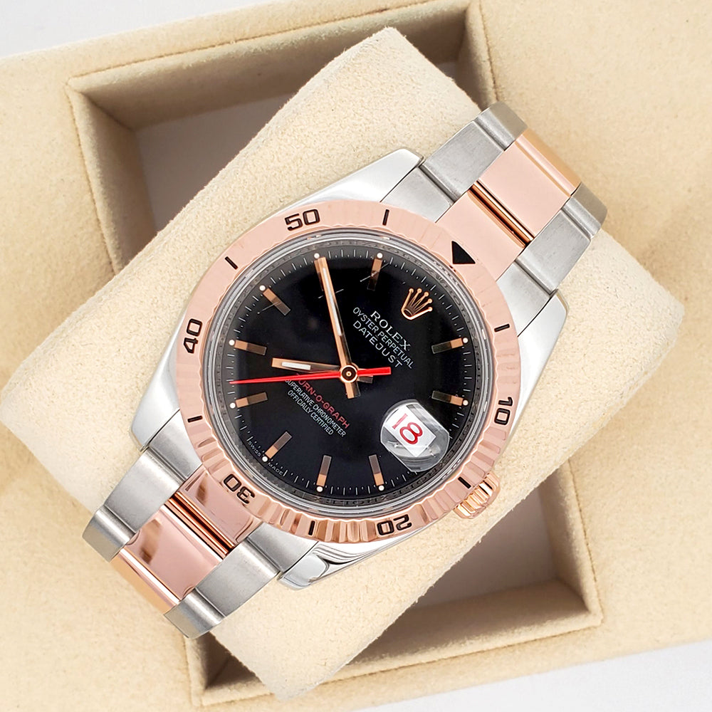 Rolex Datejust Turnograph 2-Tone Rose Gold/Steel Black Dial 36mm Oyster Watch 116261