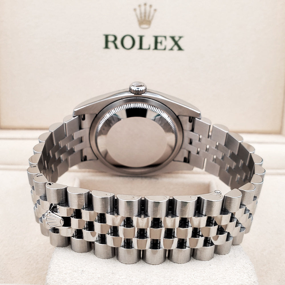 Rolex Datejust 36mm Black Roman White Gold Fluted Bezel Steel Jubilee Watch 116234 Box Papers