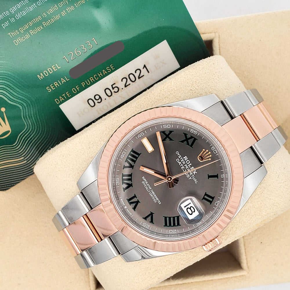 2021 Rolex Datejust 41 Wimbledon Slate Dial 126331 2-Tone Rose Gold/Steel Oyster Watch Box Papers
