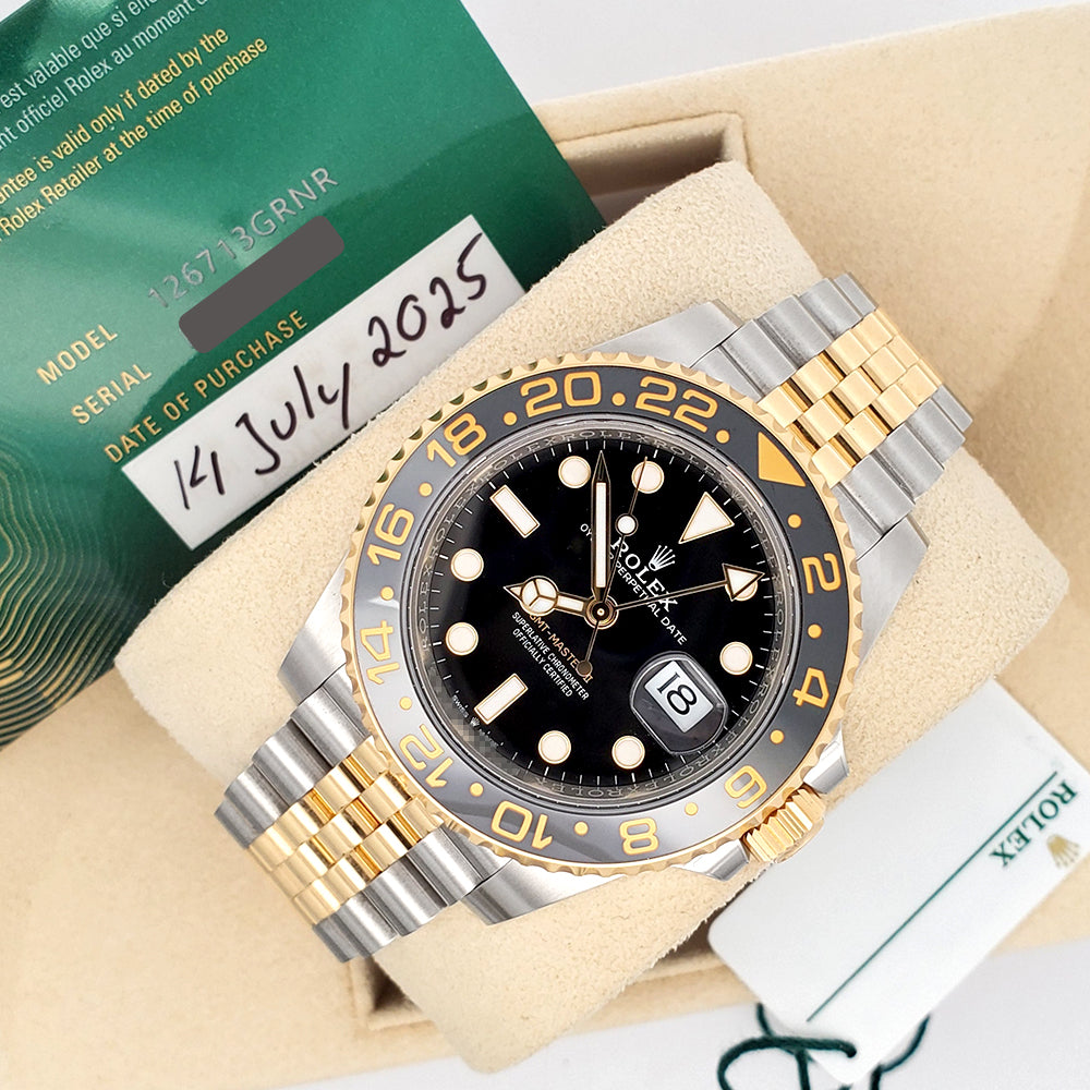 2025 Rolex GMT Master II Zombie Black Grey Bezel Yellow Gold/Steel Watch 126713GRNR Box/Papers/Tag