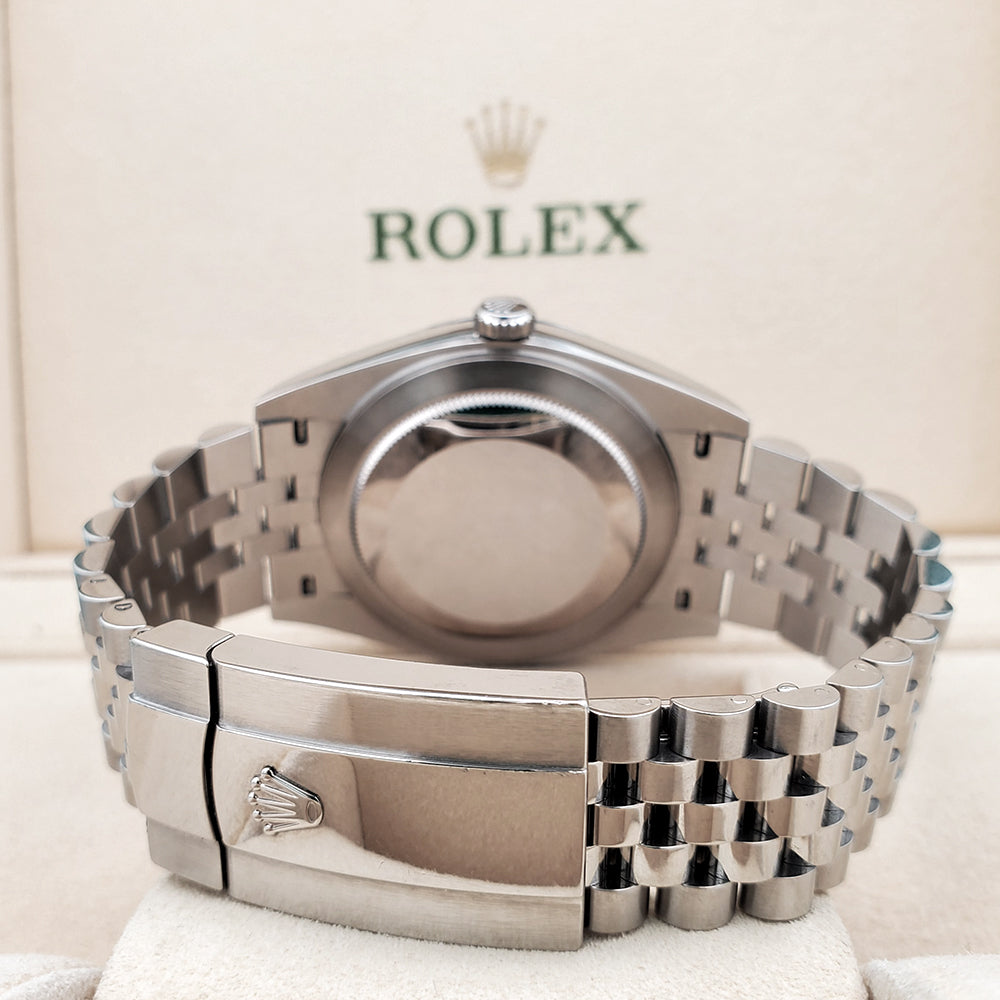 Rolex Datejust 41 Blue Index Dial White Gold Fluted Bezel Steel Jubilee Watch 126334 Box Papers