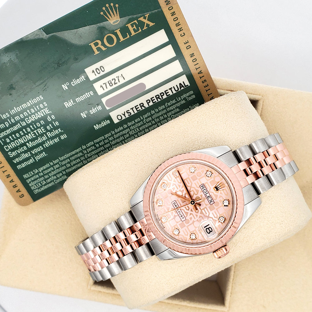 Rolex Datejust Factory Jubilee Diamond Dial 2-Tone Rose Gold/Steel 31mm Jubilee Watch 178271 Box Papers