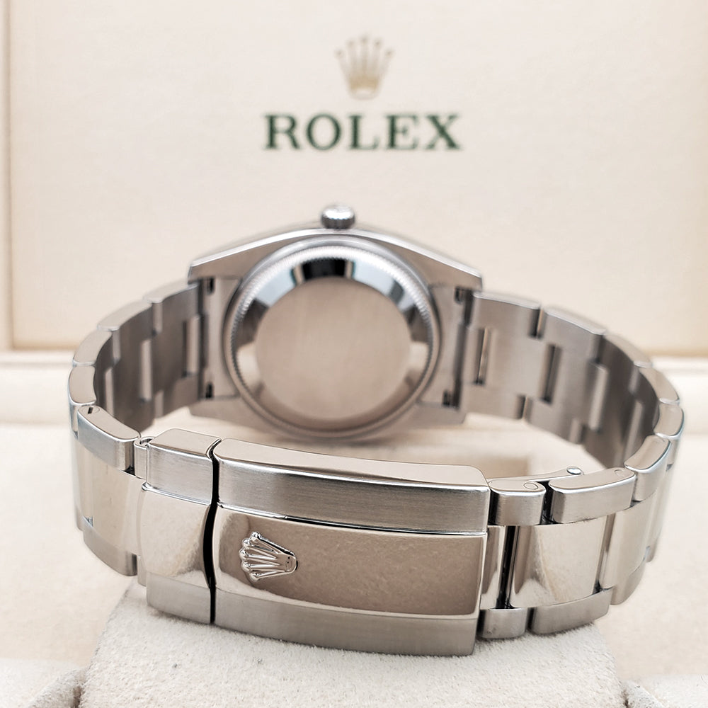 Rolex Oyster Perpetual Date 34mm Factory Black Diamond White Gold Fluted Bezel Steel Watch 115234