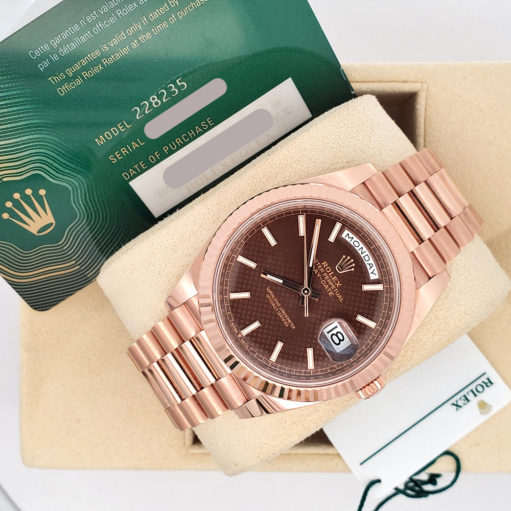 2021 Rolex President Day-Date Rose Gold Chocolate Motif Dial 228235 40mm Watch Box/Papers/Tag
