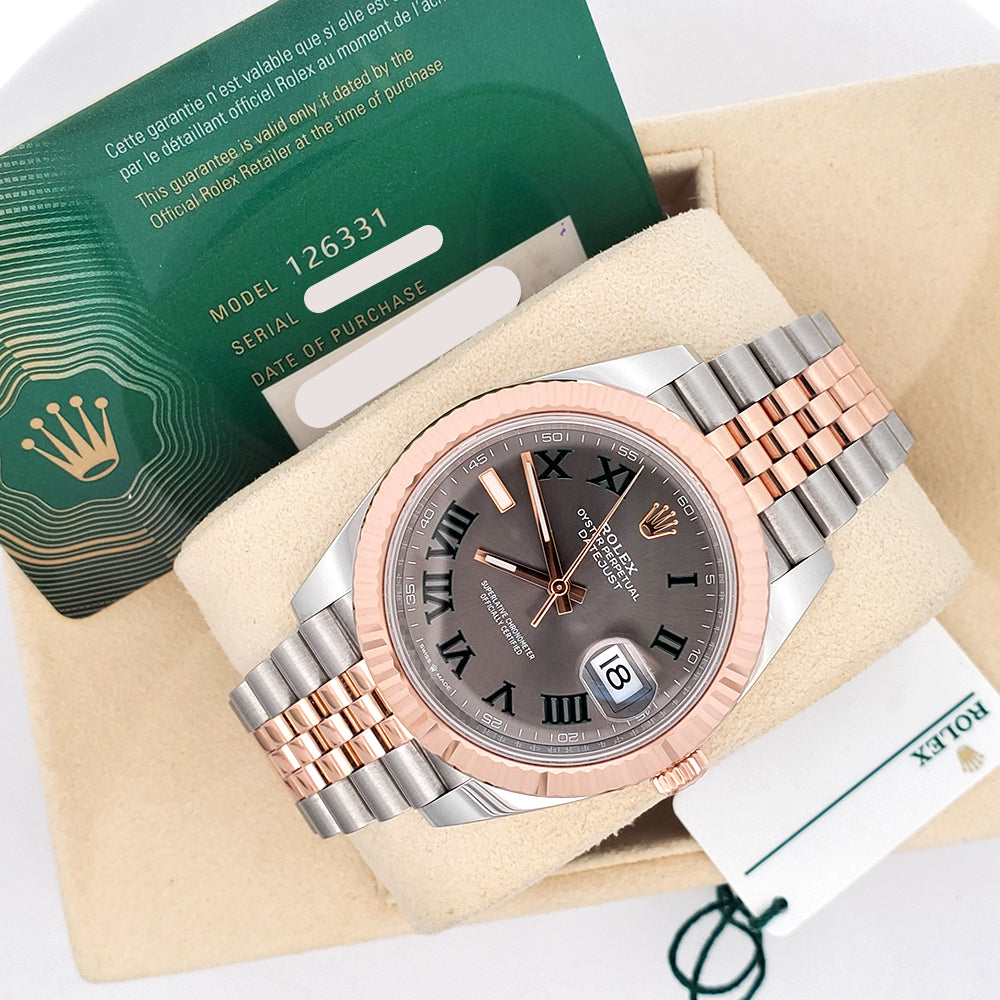 2021 Rolex Datejust 41 Wimbledon Slate Dial 126331 2-tone Rose Gold/Steel Jubilee Watch Box Papers