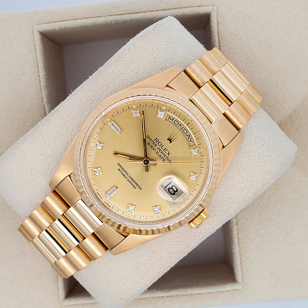 1991 Rolex President Day-Date 36mm Factory Diamond Dial Double-Quick Yellow Gold Watch 18238