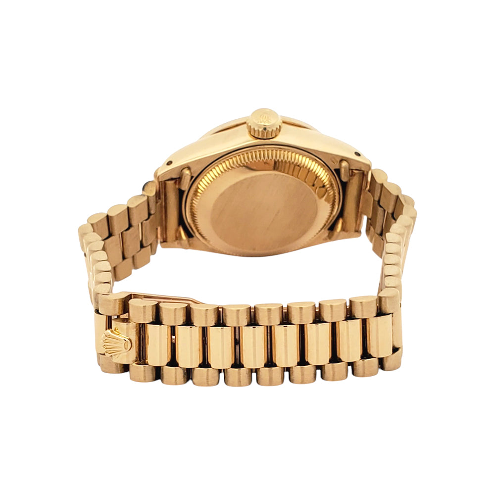 Rolex President Ladies Champagne Index Yellow Gold 26mm Watch Custom Diamond Bezel 6917