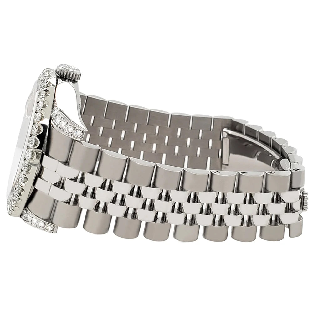 Rolex Datejust 116200 36mm 3.9CT Diamond Bezel/Lugs/Rhodium Floral Dial Steel Watch