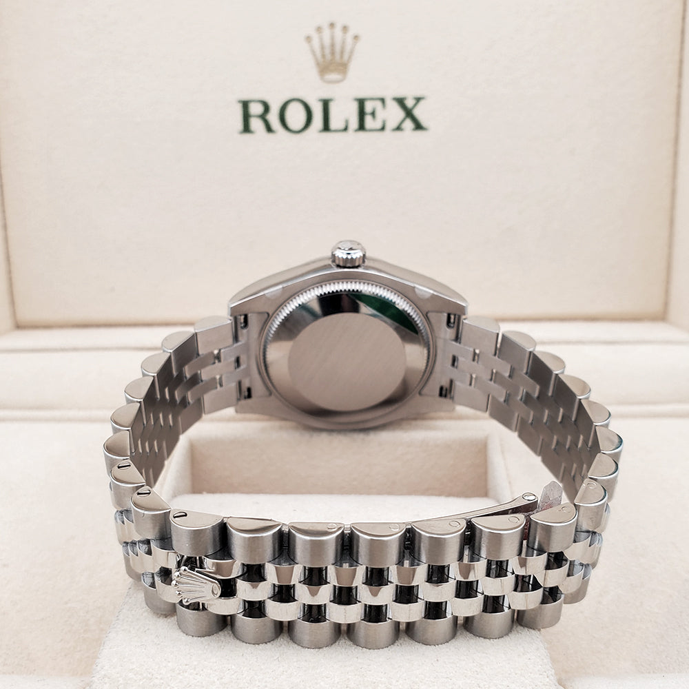 Unworn Rolex Datejust 31mm 178274 Purple Roman Dial 18k Fluted Bezel Steel Jubilee Watch Box Papers