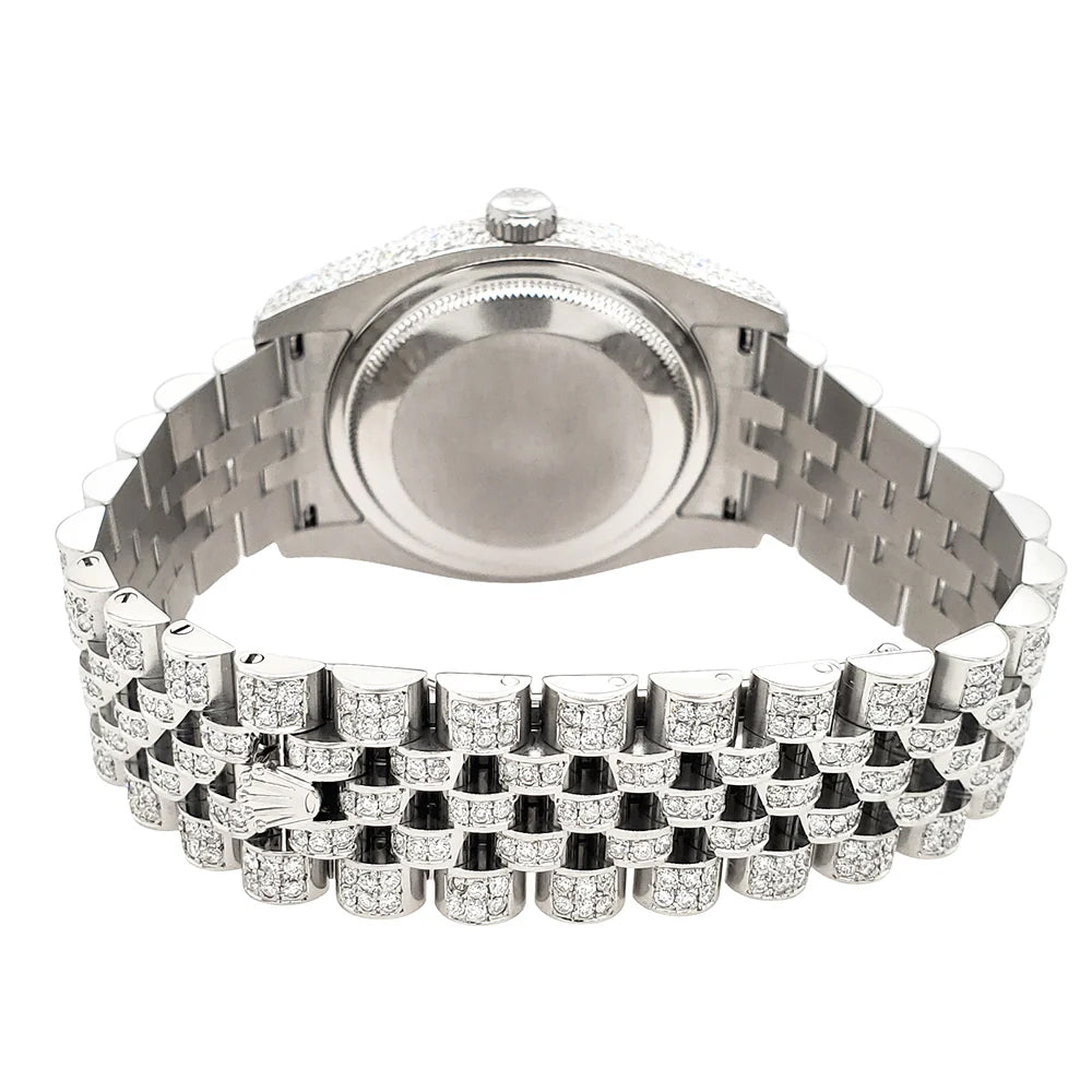 Rolex Datejust 36mm Pave 10.2ct Iced Diamond Silver Tuxedo Dial Jubilee Watch 116200 Box Papers