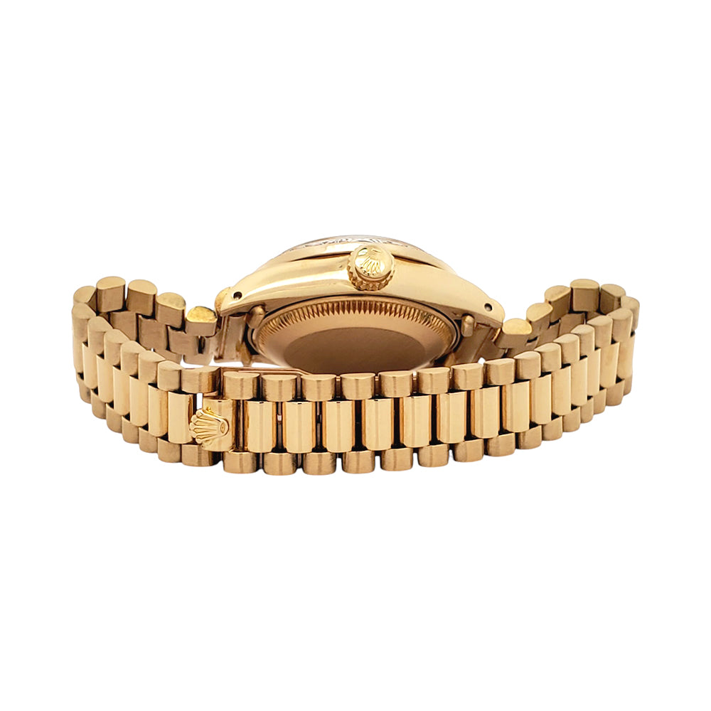 Rolex President Ladies Champagne Index Yellow Gold 26mm Watch Custom Diamond Bezel 6917