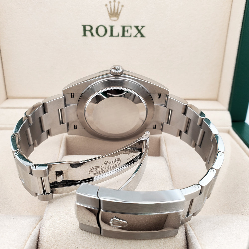 2023 Rolex Datejust 41 Silver Index White Gold Fluted Bezel Oyster Steel Watch 126334 Box Papers