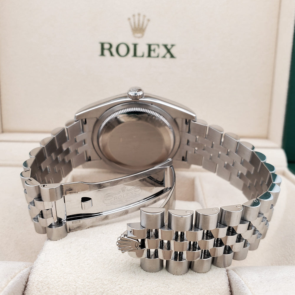 Rolex Datejust 36mm Blue Roman White Gold Fluted Bezel Steel Jubilee Watch 116234 Box Papers