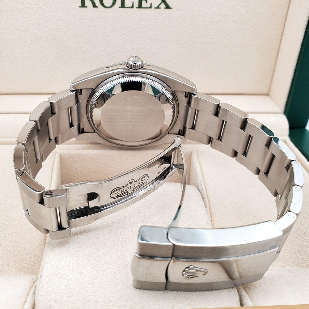 Rolex Date 34mm Black Dial Oyster Bracelet Steel Watch 115210 Box Papers