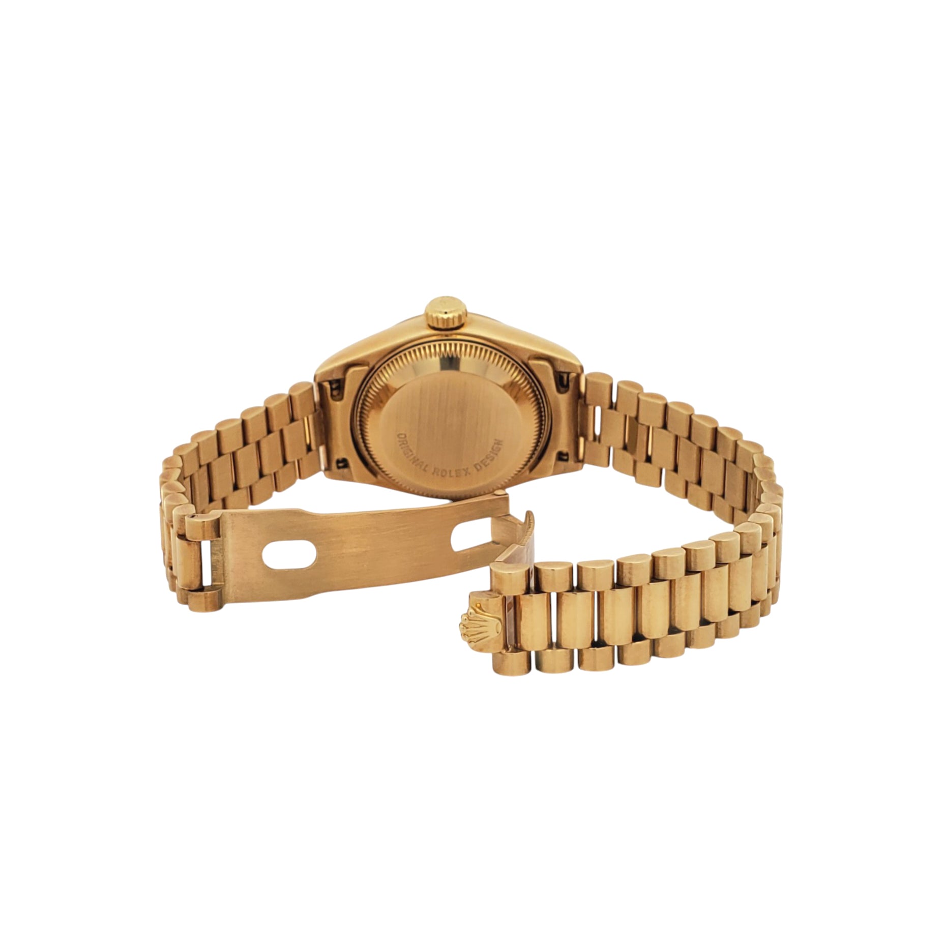 Rolex President Ladies 26mm Factory Champagne Diamond Dial Yellow Gold Watch 69178