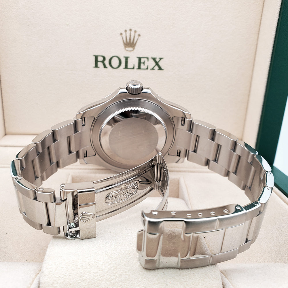 Rolex Yacht-Master 40mm Platinum Bezel Silver Dial Oyster Steel Watch 16622 Box Papers