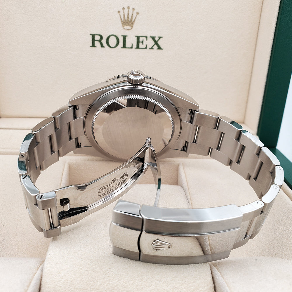 2021 Rolex Sky-Dweller 42mm 326934 Blue Index White Gold Fluted Bezel Steel Oyster Watch Box Papers