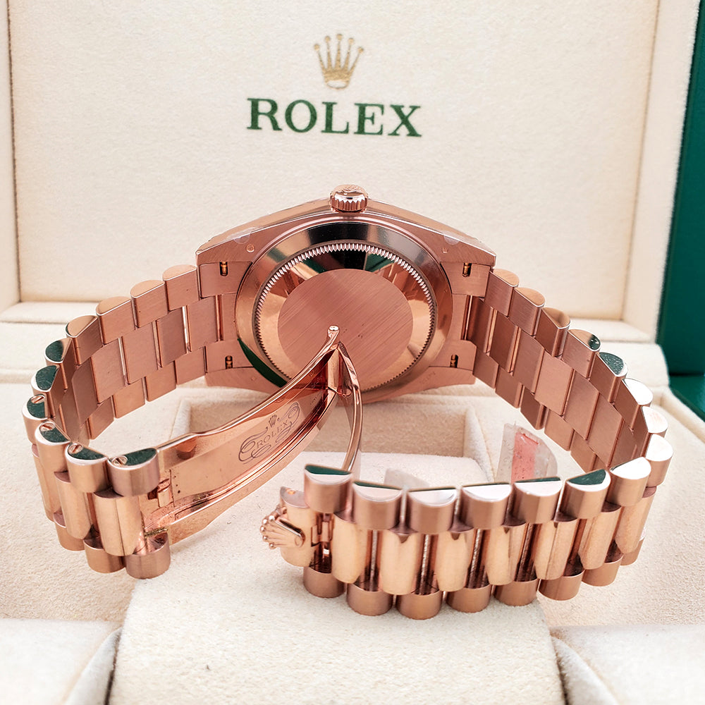 2021 Unworn Rolex President Day-Date Rose Gold Chocolate 228235 40mm Watch Box Papers