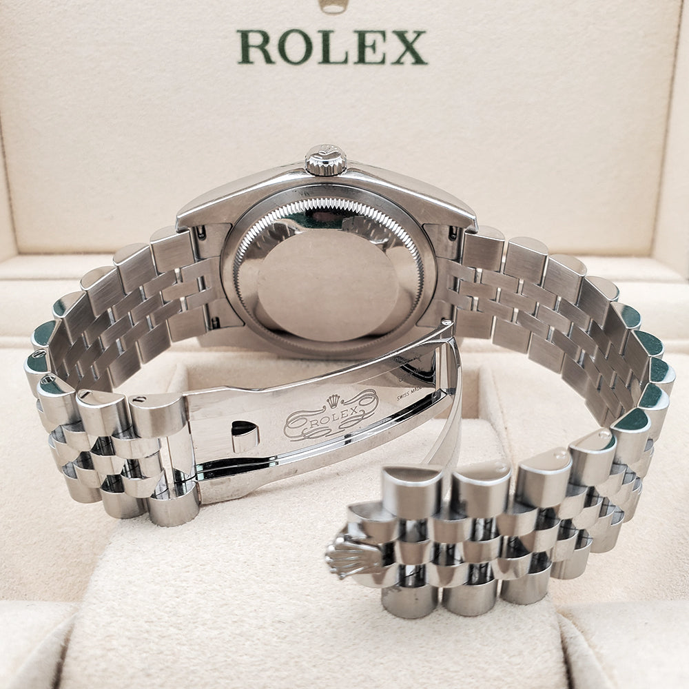 Rolex Datejust 36mm Black Index Dial White Gold Fluted Bezel Steel Jubilee Watch 116234 Box Papers