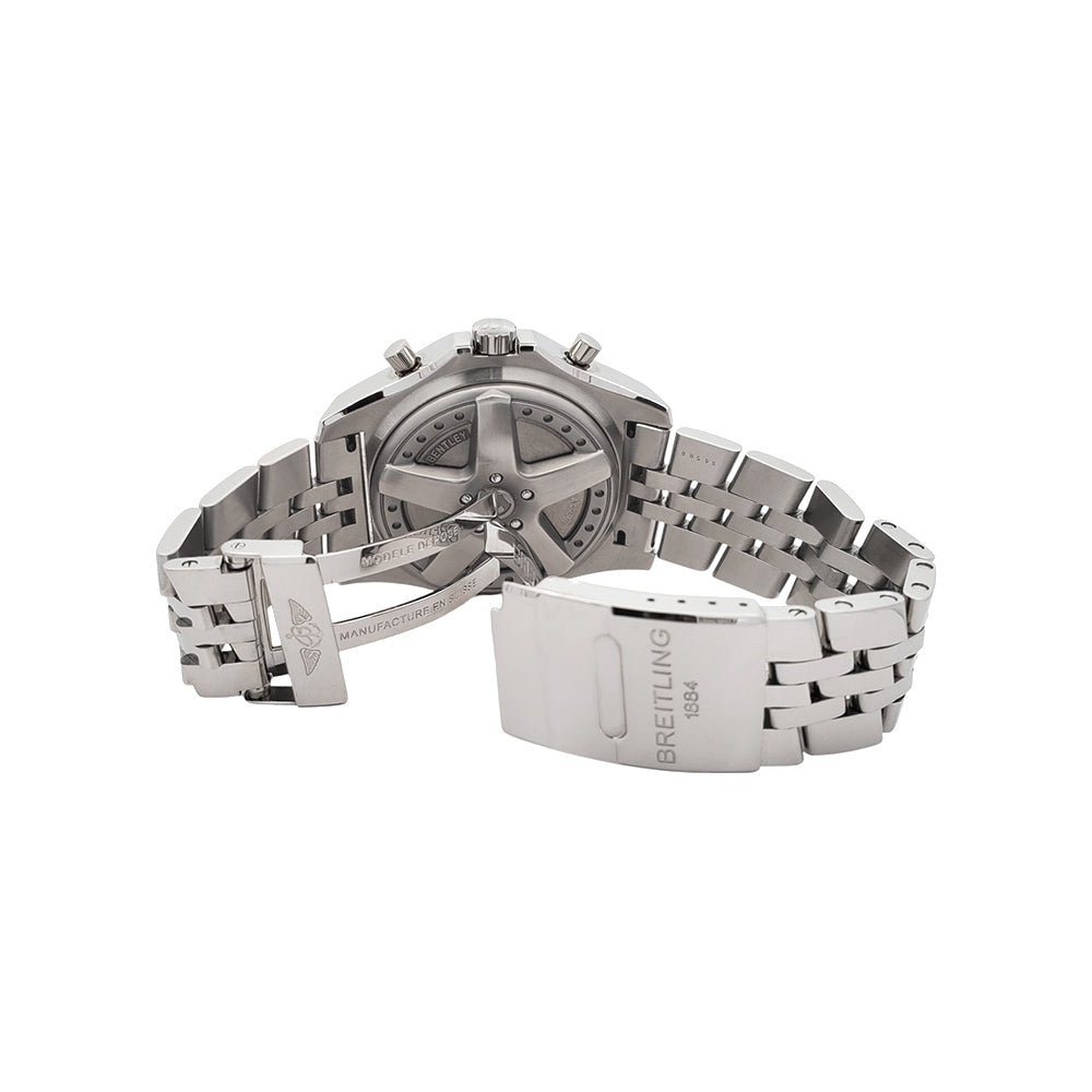 Breitling Bentley 6.75 Chronograph Ivory Dial Big Date 49mm Steel Watch A44362 Box Papers