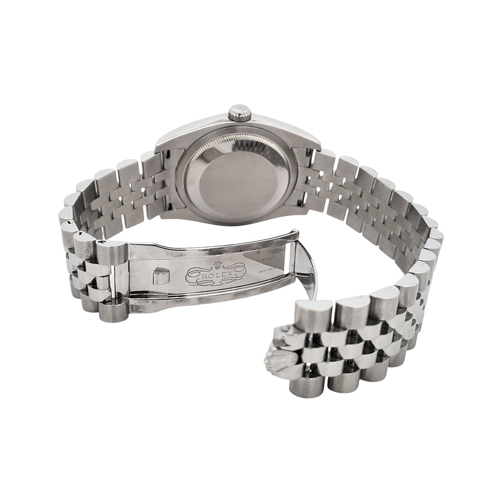 Rolex Datejust 36mm Black Roman Dial White Gold Fluted Bezel Steel Jubilee Watch 116234 Box Papers