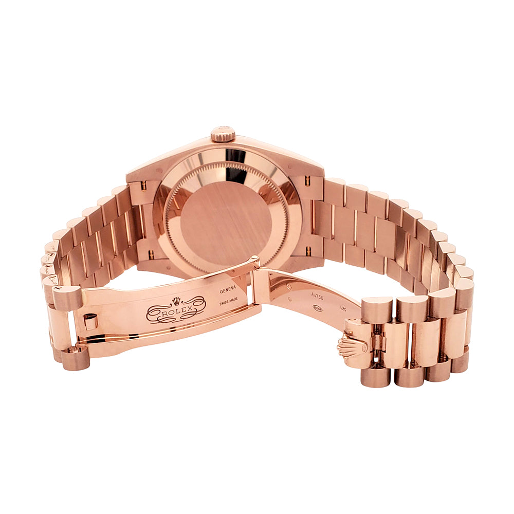 2022 Rolex Day-Date Factory Sundust Baguette Diamond Dial Rose Gold Fluted Bezel 40mm Watch Box Papers 228235