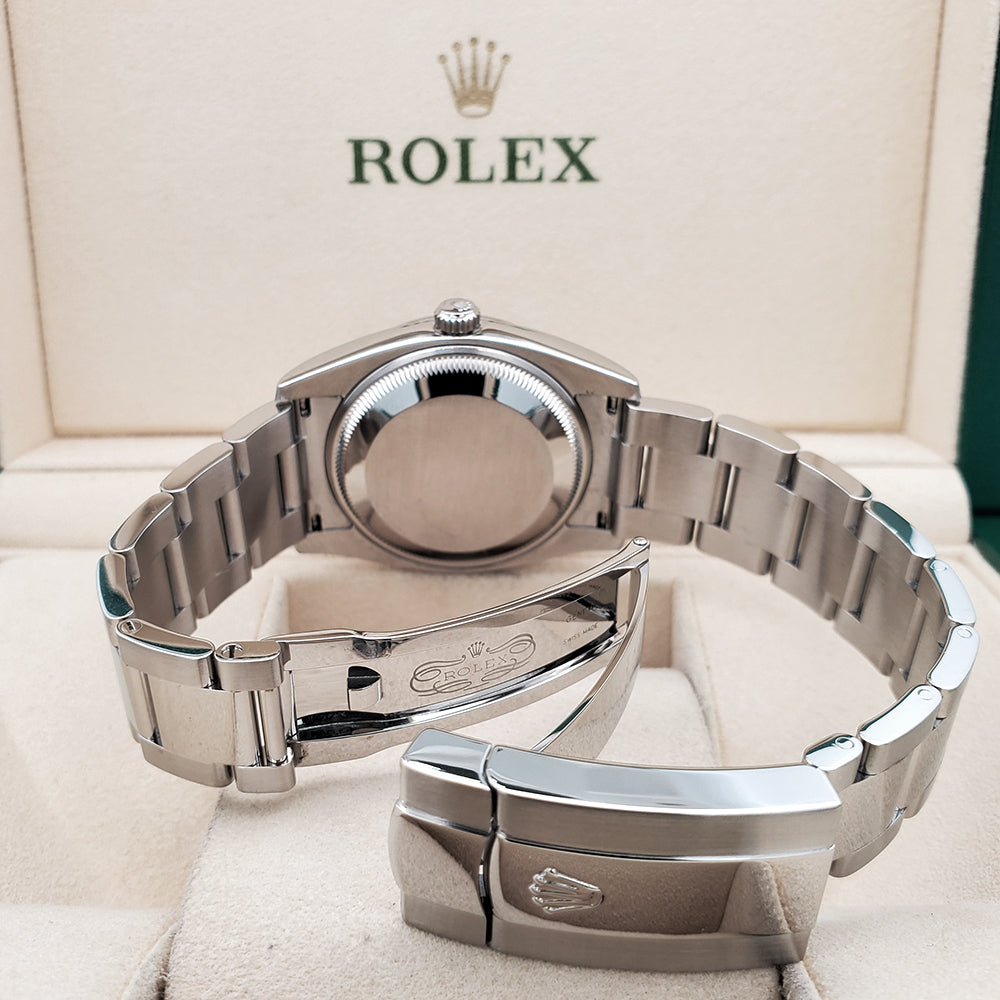 Rolex Oyster Perpetual Date 34mm Factory Black Diamond White Gold Fluted Bezel Steel Watch 115234