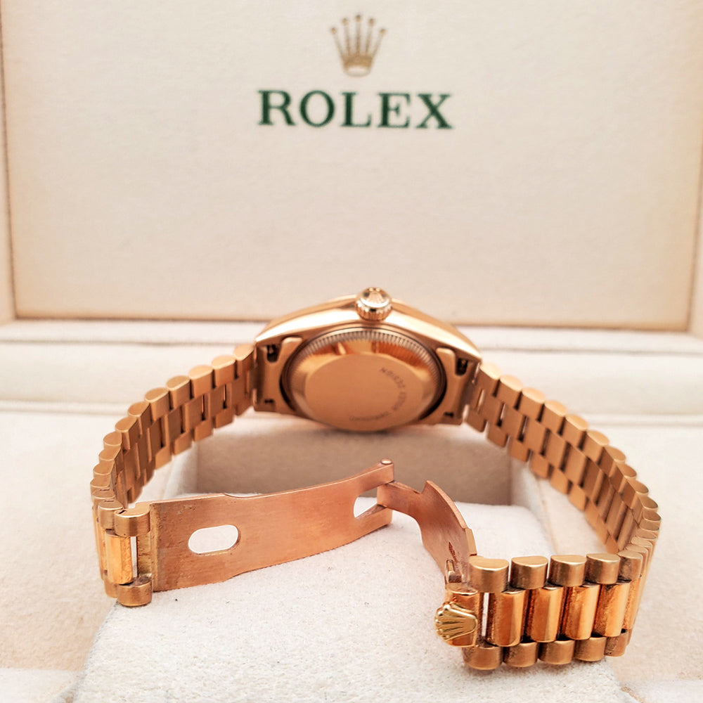 Rolex President 26mm Champagne Index Dial Yellow Gold Fluted Watch 69178 Box Papers