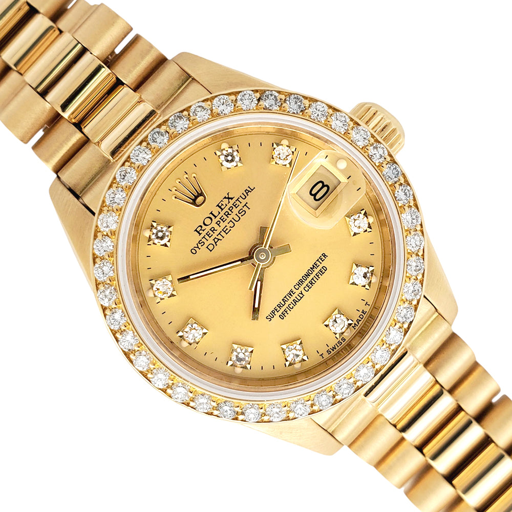 Rolex President Datejust 69138 26mm Factory Champagne Diamond Dial/Bezel Yellow Gold Watch