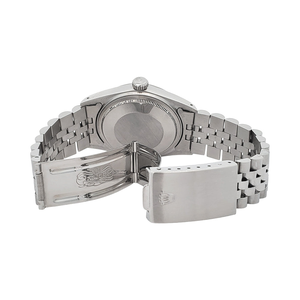 Rolex Datejust 36mm Silver Linen Index Dial White Gold Fluted Bezel Steel Jubilee Watch 16014