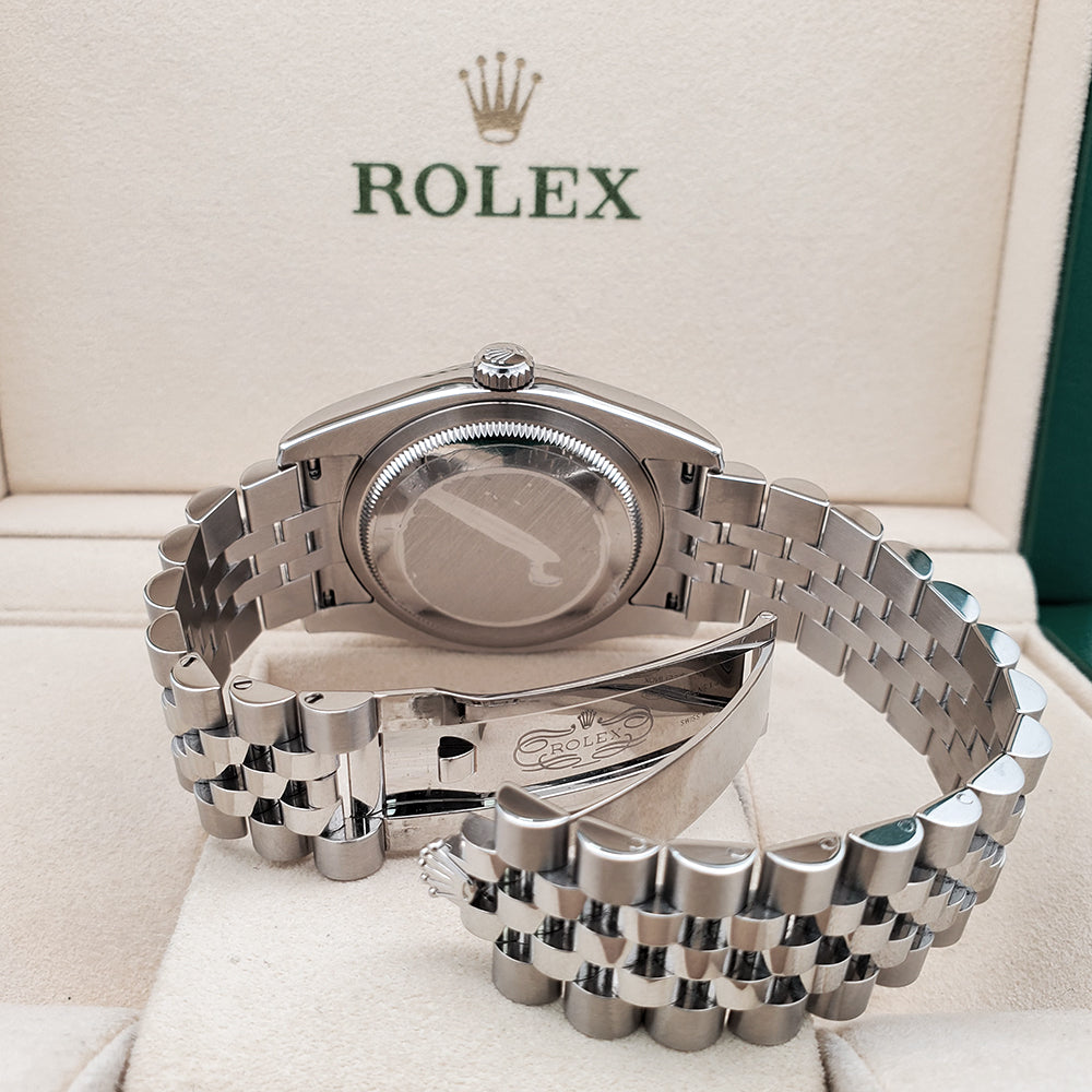 Rolex Datejust 36mm Silver Roman White Gold Fluted Bezel Steel Jubilee Watch 116234 Box Papers