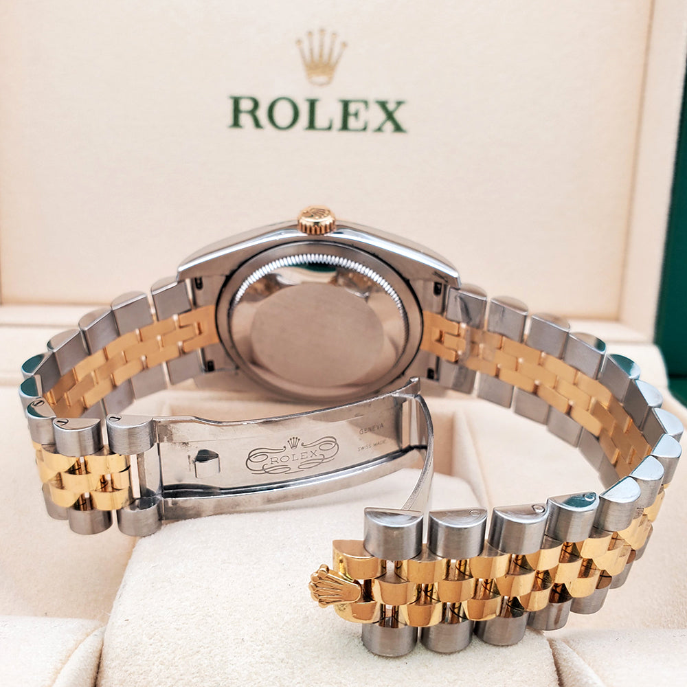 Rolex Datejust 36mm Factory Black Diamond 2-Tone Yellow Gold/Steel Jubilee Watch 116233 Box Papers