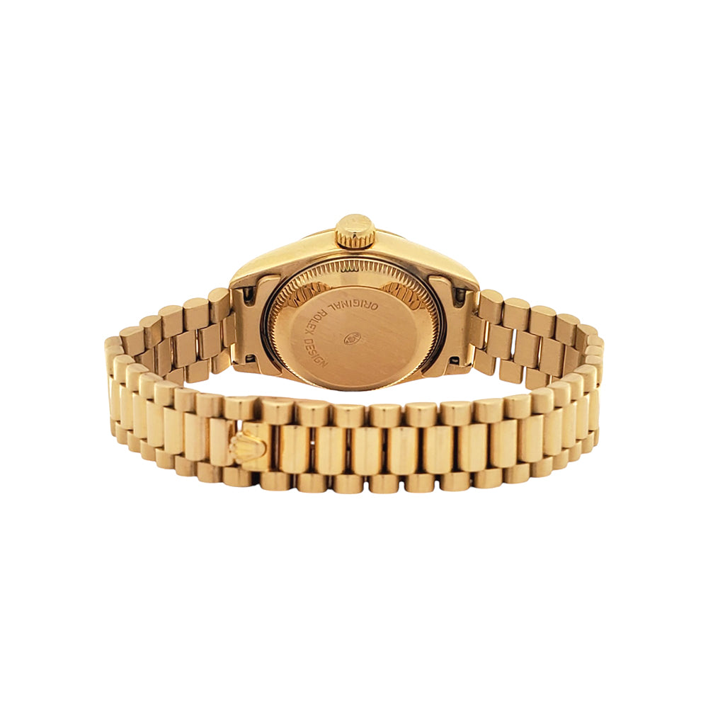 Rolex President Factory Blue Vignette Diamond Dial Yellow Gold Ladies 26mm Watch 69178 Box Papers