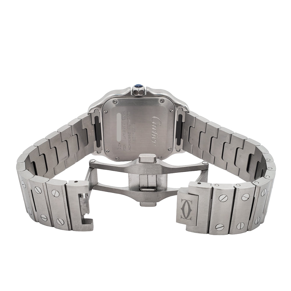 Shop Cartier Santos 35.1mm Blue Roman Steel Watch - WSSA0063