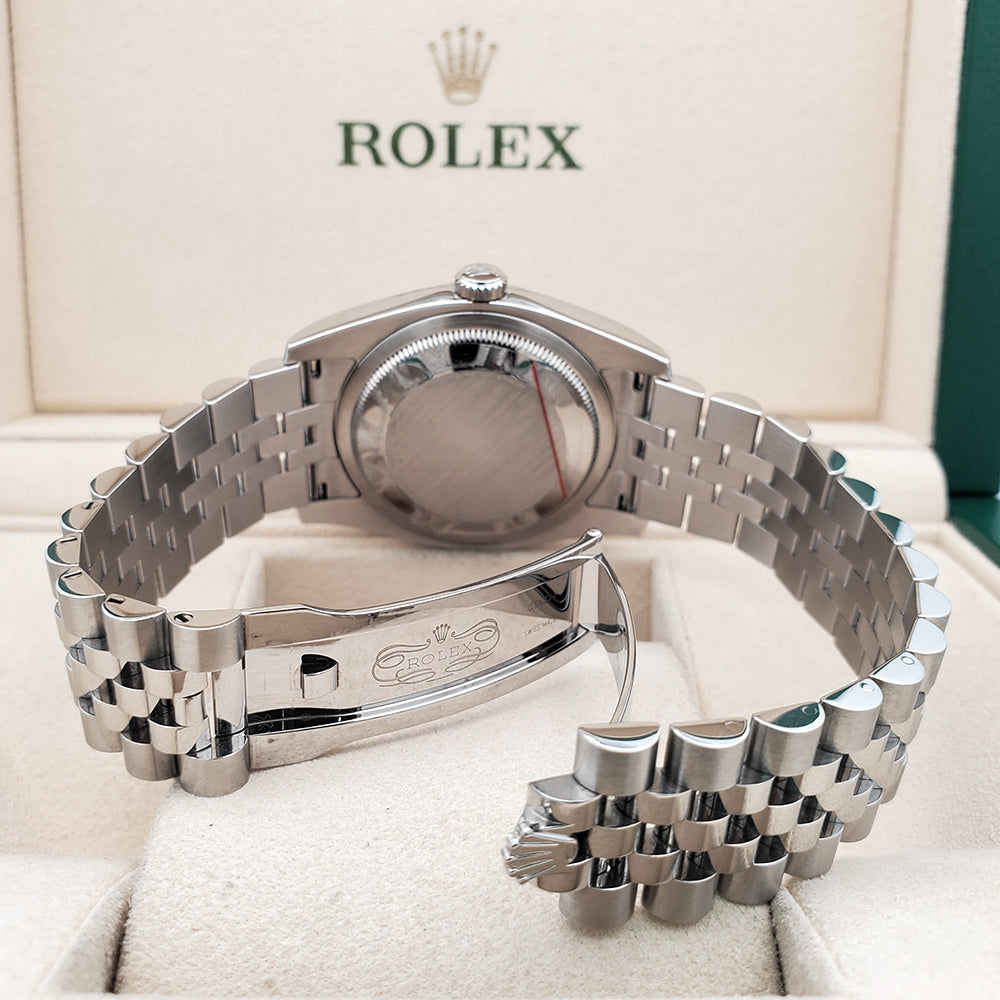 Rolex Datejust 36mm Silver Roman White Gold Fluted Bezel Steel Jubilee Watch 116234 Box Papers