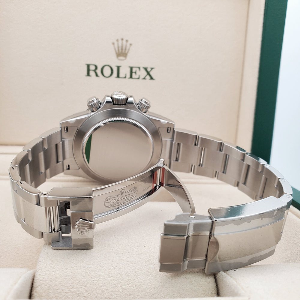 Unworn Rolex Cosmograph Daytona 40mm White Panda Index Dial Steel Watch 116500LN Box Papers