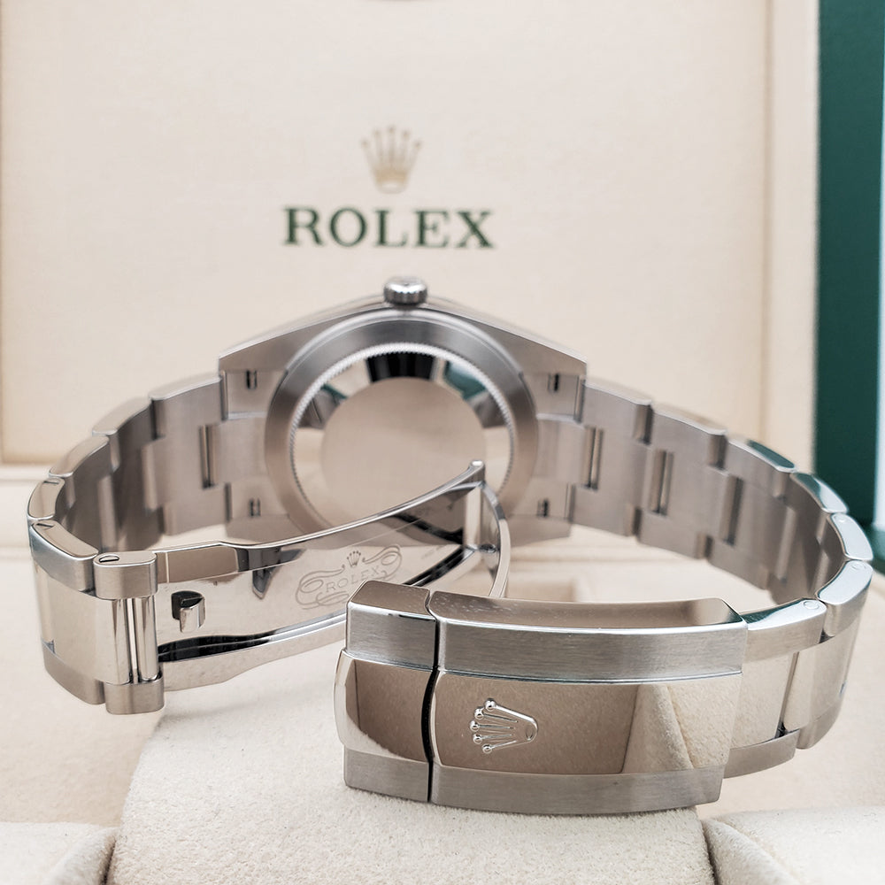 2022 Rolex Datejust 41 Silver Index White Gold Fluted Bezel Steel Watch 126334 Box Papers