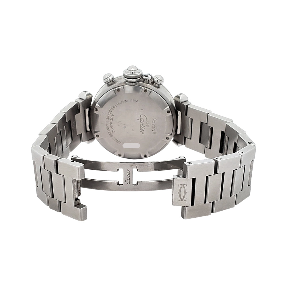 Cartier Pasha C 36mm Silver Panda Dial Chronograph Steel 2412 W31048M7 Watch Papers